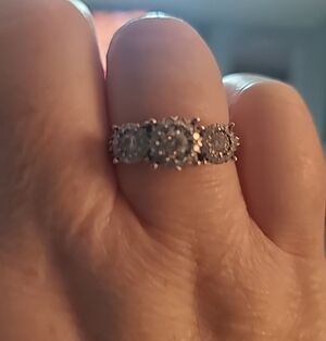 White Gold Three-Stone Halo Ring with Diamonds